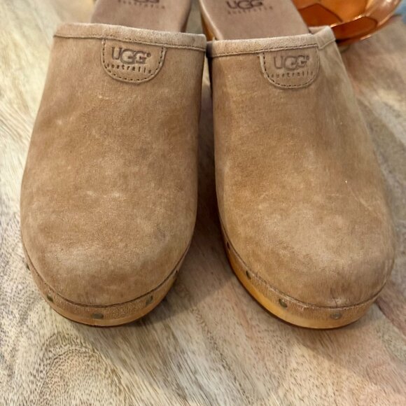 UGG Abbie Tan Suede Clogs, Studded, Sherpa Footbed – Women’s Size 8 - Picture 3 of 14